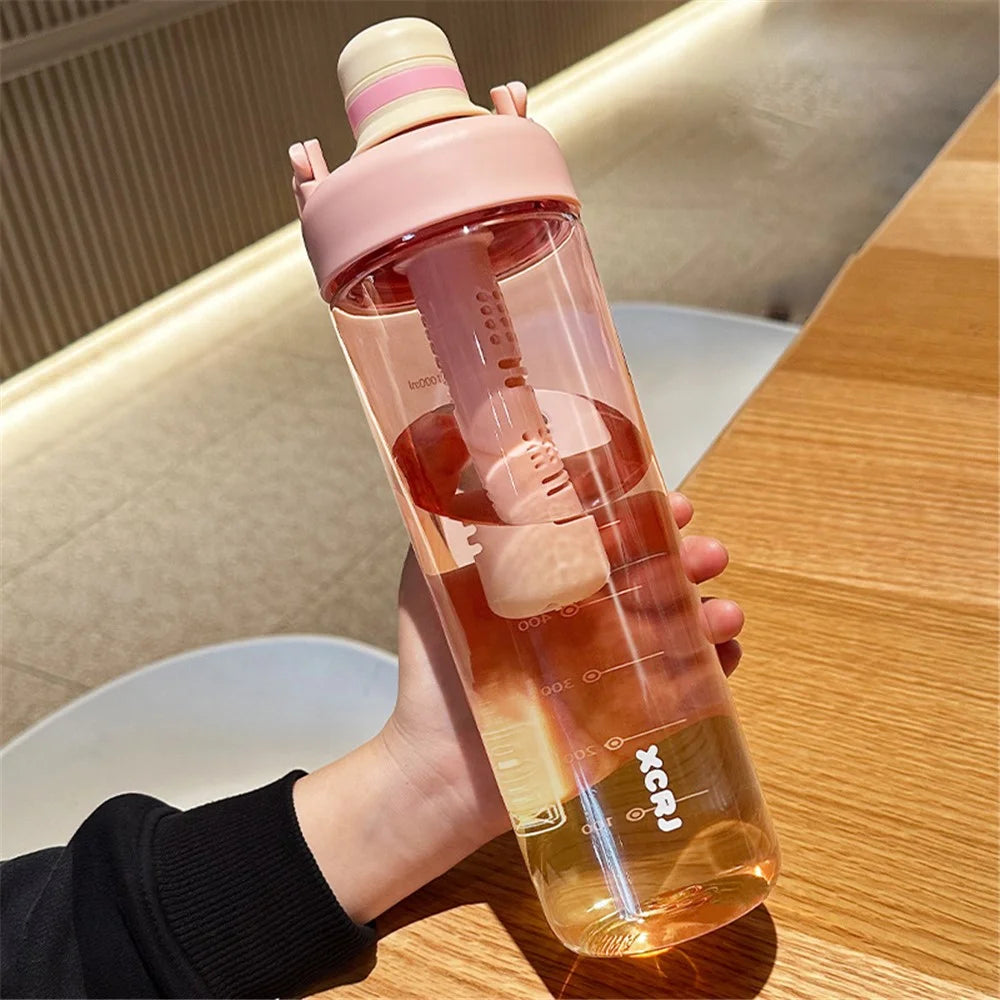 1000ml Gradient Color Drinking Cup Outdoor Portable Water Bottle with Tea Divider - Tangerine Pink - 1