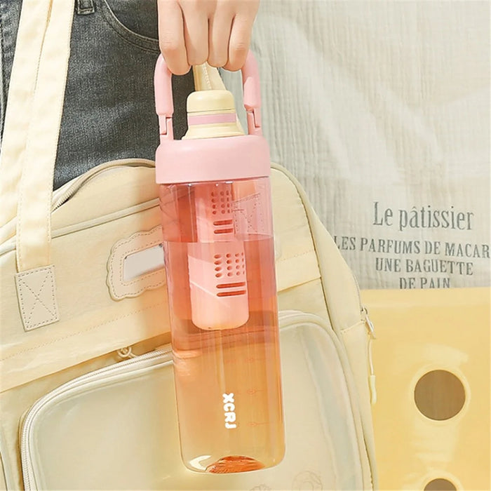 1000ml Gradient Color Drinking Cup Outdoor Portable Water Bottle with Tea Divider - Tangerine Pink - 2