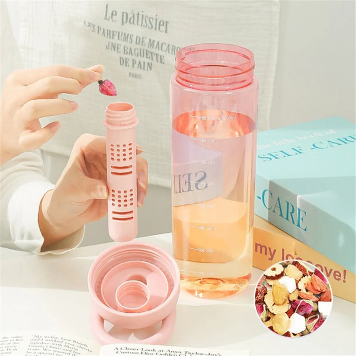 1000ml Gradient Color Drinking Cup Outdoor Portable Water Bottle with Tea Divider - Tangerine Pink - 3