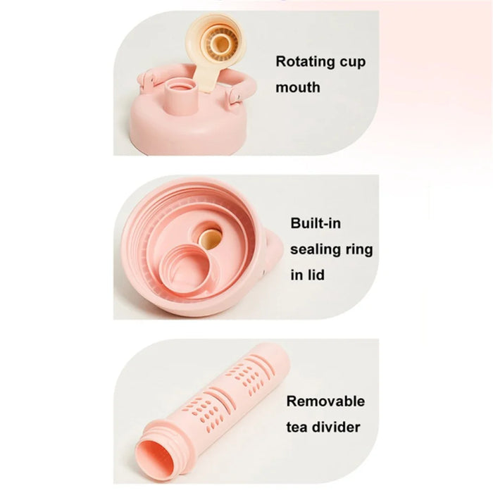 1000ml Gradient Color Drinking Cup Outdoor Portable Water Bottle with Tea Divider - Tangerine Pink - 5