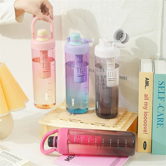 1000ml Gradient Color Drinking Cup Outdoor Portable Water Bottle with Tea Divider - Tangerine Pink - 7