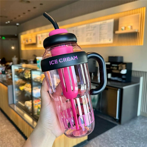 1200ml Water Bottles with Straw Tea Strainer PP+Silicone Bottle for Gym Outdoor Activities (No FDA, BPA-Free) - Black  /  Red - 1
