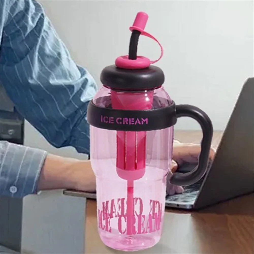 1200ml Water Bottles with Straw Tea Strainer PP+Silicone Bottle for Gym Outdoor Activities (No FDA, BPA-Free) - Black  /  Red - 3