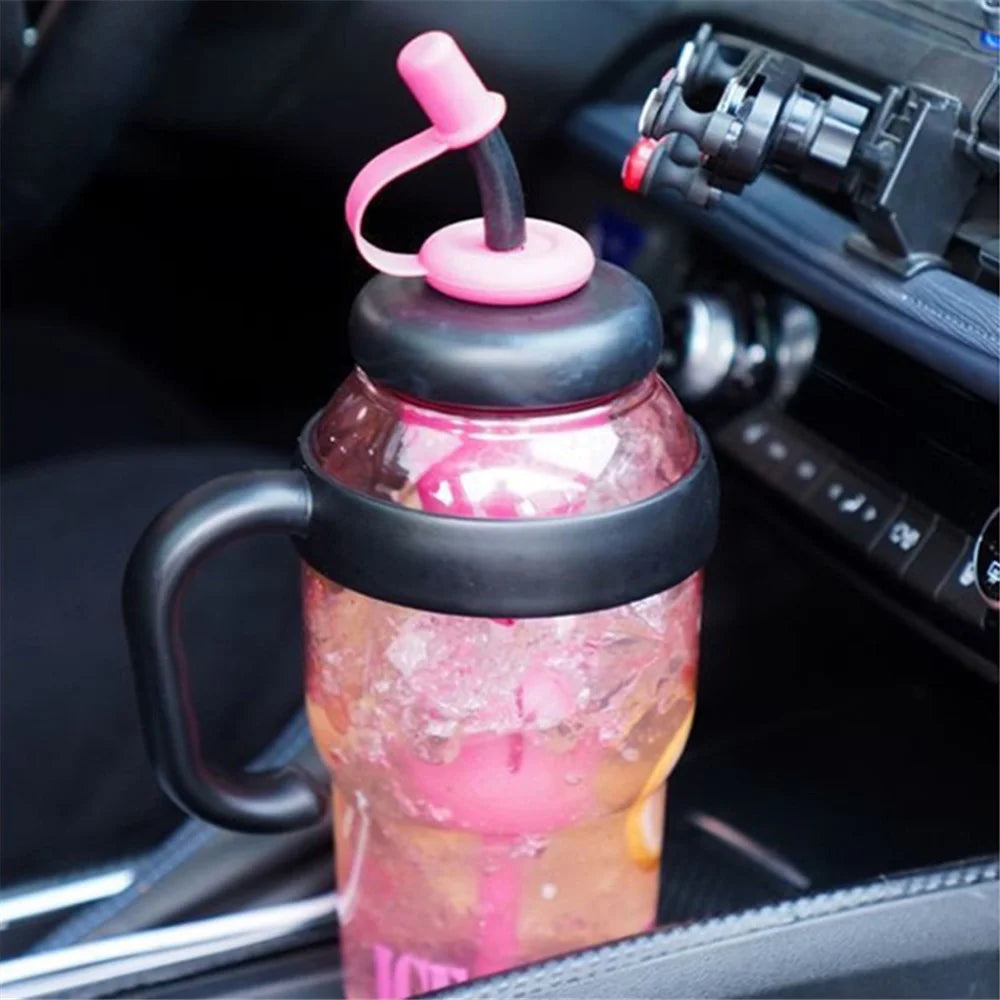 1200ml Water Bottles with Straw Tea Strainer PP+Silicone Bottle for Gym Outdoor Activities (No FDA, BPA-Free) - Black  /  Red - 4