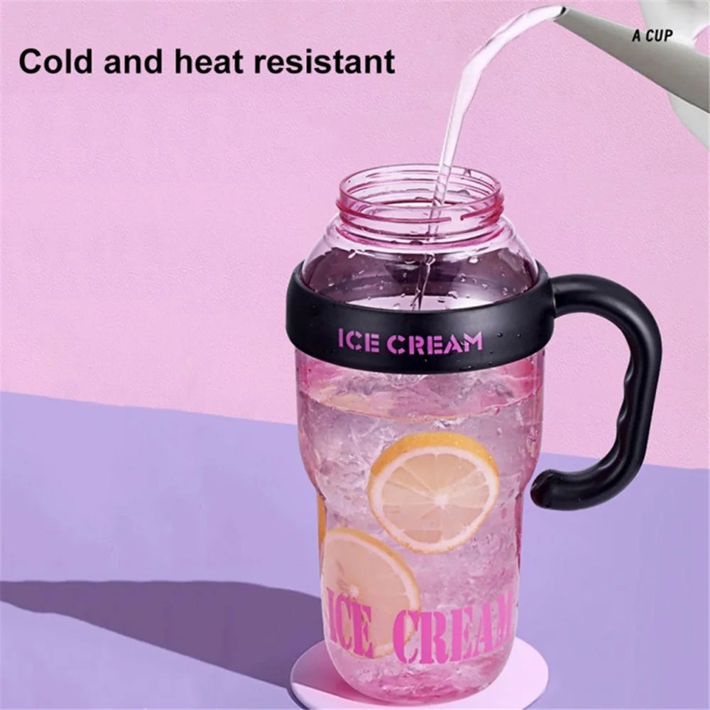 1200ml Water Bottles with Straw Tea Strainer PP+Silicone Bottle for Gym Outdoor Activities (No FDA, BPA-Free) - Black  /  Red - 5