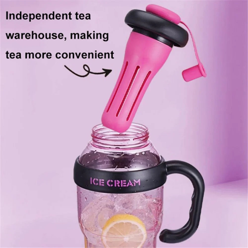 1200ml Water Bottles with Straw Tea Strainer PP+Silicone Bottle for Gym Outdoor Activities (No FDA, BPA-Free) - Black  /  Red - 6