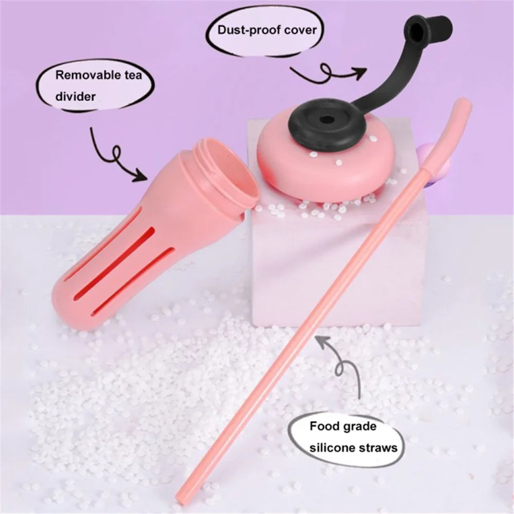 1200ml Water Bottles with Straw Tea Strainer PP+Silicone Bottle for Gym Outdoor Activities (No FDA, BPA-Free) - Black  /  Red - 7