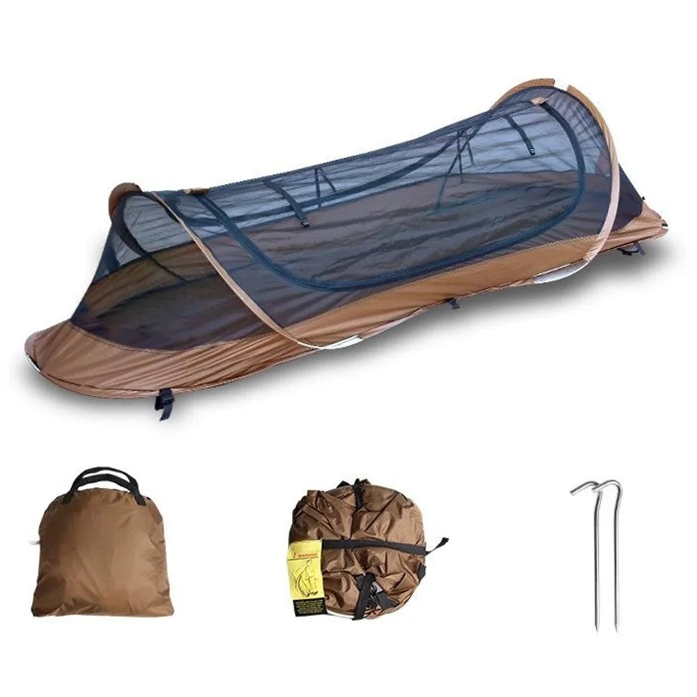 Single Person Quick Open Hiking Tent Outdoor Mosquito Proof Tactical Camping Shelter with Storage Bag - Coffee - 1