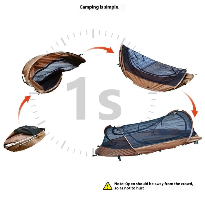 Single Person Quick Open Hiking Tent Outdoor Mosquito Proof Tactical Camping Shelter with Storage Bag - Coffee - 3
