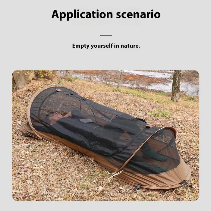 Single Person Quick Open Hiking Tent Outdoor Mosquito Proof Tactical Camping Shelter with Storage Bag - Coffee - 7