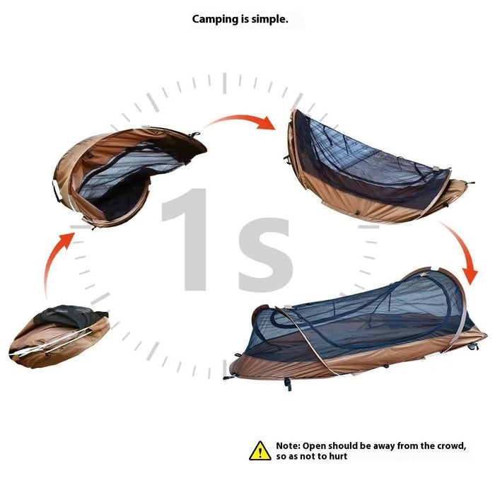 Single Person Quick Open Mosquito Proof 210T Polyester Hiking Camping Tent with Outer Tent and Storage Bag - Coffee - 5