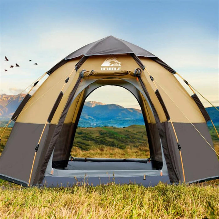 HEWOLF HW-Z1789 3-4 People Waterproof Hexagonal Automatic Tent Outdoor Camping Travel Tent - Camel - 2
