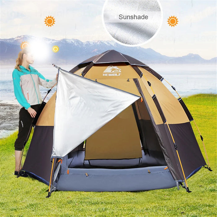 HEWOLF HW-Z1789 3-4 People Waterproof Hexagonal Automatic Tent Outdoor Camping Travel Tent - Camel - 4