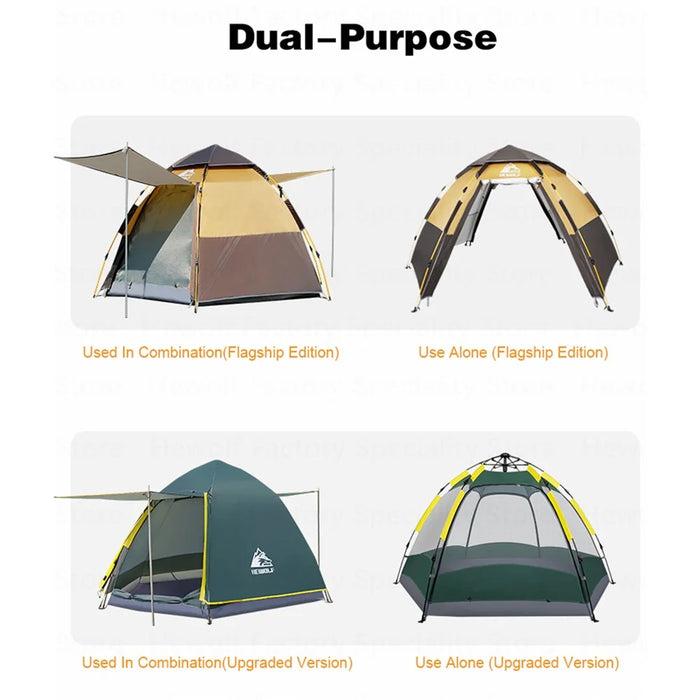 HEWOLF HW-Z1789 3-4 People Waterproof Hexagonal Automatic Tent Outdoor Camping Travel Tent - Camel - 6