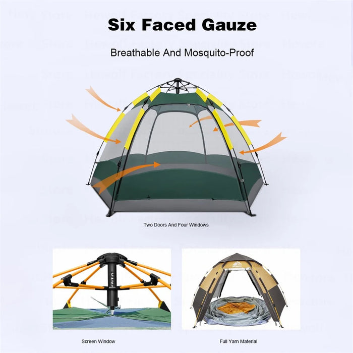 HEWOLF HW-Z1789 3-4 People Waterproof Hexagonal Automatic Tent Outdoor Camping Travel Tent - Camel - 7