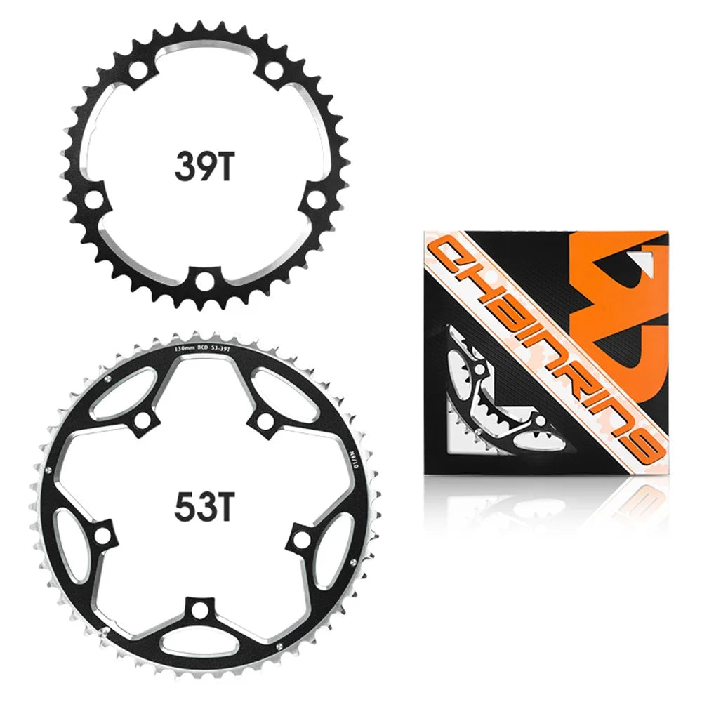 WEST BIKING YP0719272 Road Bike Chainring 130BCD 39T/53T Bicycle Aluminum Alloy Crankset Tooth Plate for 8/9/10/11 Speed Chain Wheel Double Crown - Black - 1