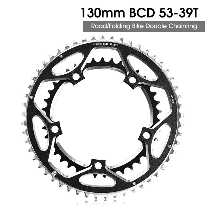 WEST BIKING YP0719272 Road Bike Chainring 130BCD 39T/53T Bicycle Aluminum Alloy Crankset Tooth Plate for 8/9/10/11 Speed Chain Wheel Double Crown - Black - 2