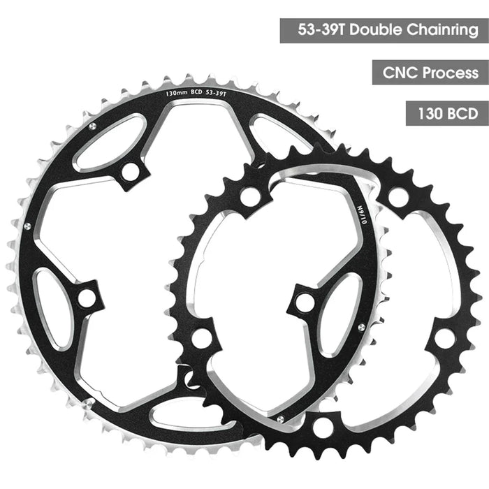 WEST BIKING YP0719272 Road Bike Chainring 130BCD 39T/53T Bicycle Aluminum Alloy Crankset Tooth Plate for 8/9/10/11 Speed Chain Wheel Double Crown - Black - 4