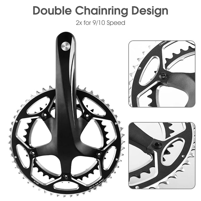 WEST BIKING YP0719272 Road Bike Chainring 130BCD 39T/53T Bicycle Aluminum Alloy Crankset Tooth Plate for 8/9/10/11 Speed Chain Wheel Double Crown - Black - 7