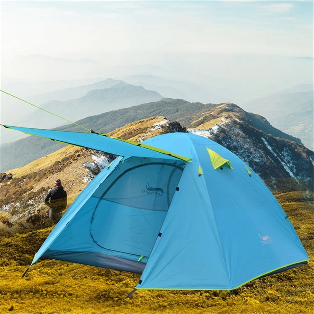 DESERT&FOX 3-4 People Camping Tent Lightweight Backpacking Tent Waterproof Windproof Hiking Tent for Outdoor Mountaineering Travel - Blue - 2