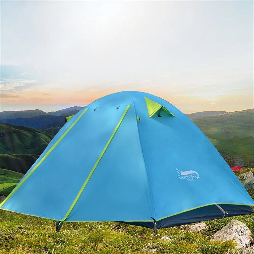 DESERT&FOX 3-4 People Camping Tent Lightweight Backpacking Tent Waterproof Windproof Hiking Tent for Outdoor Mountaineering Travel - Blue - 3