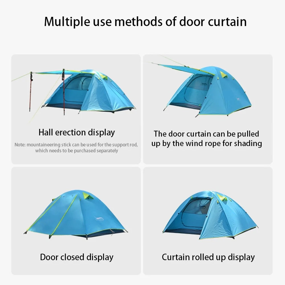 DESERT&FOX 3-4 People Camping Tent Lightweight Backpacking Tent Waterproof Windproof Hiking Tent for Outdoor Mountaineering Travel - Blue - 7