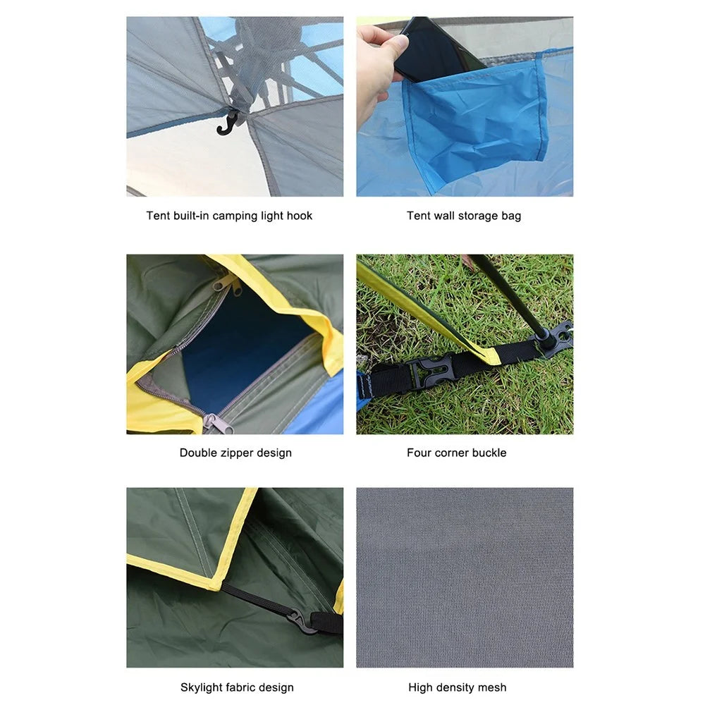 ZP-012 Pop Up Camping Tent  2-3 People Instant Automatic Opening Tent UV Protection Hiking Beach Sun Shelter - Blue - 5