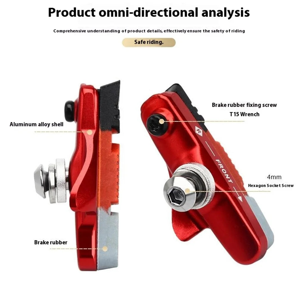 RIDERACE rn2200 1 Pair Aluminum Alloy + Rubber Mountain Road Bike C Brake Pads Braking Holder Shoes - Red - 3