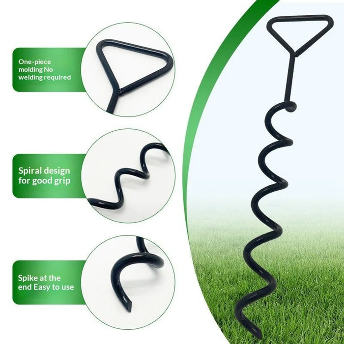 4Pcs Spiral Ground Anchor 40cm Stainless Steel Stakes with Fixing Straps for Camping Tent Trampoline - Black - 4