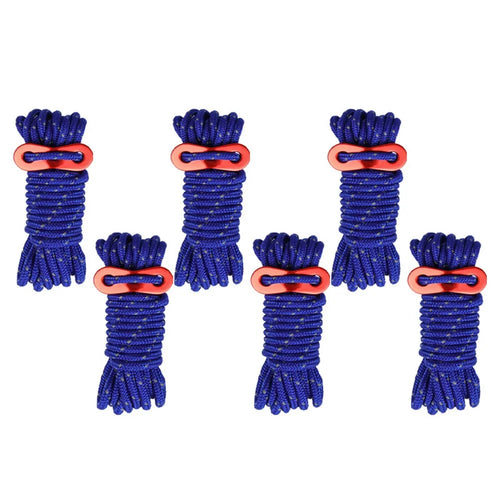 6 Bundles of Reflective Outdoor Camping Windproof Tent Rope 4mmx4m with Cord Tensioner for Fishing, Hiking, Backpacking, Emergency Rescue - Blue - 1