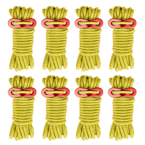 8 Bundles of Luminous Reflective Hiking Guyline High-Strength Outdoor Camping Adjustable Tent Rope with Aluminum Alloy Tensioner - Yellow - 1