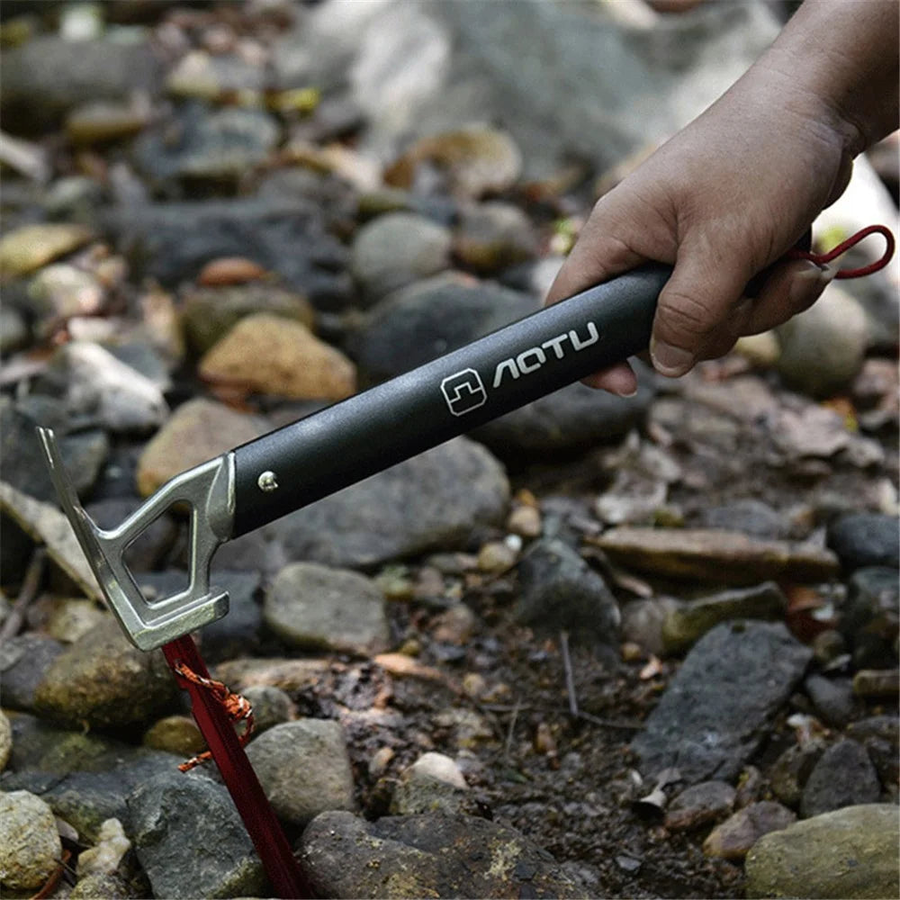 AOTU Outdoor Camping Tent Peg Hammer Mountaineering Hiking Stainless Steel Nail Puller - Black - 2