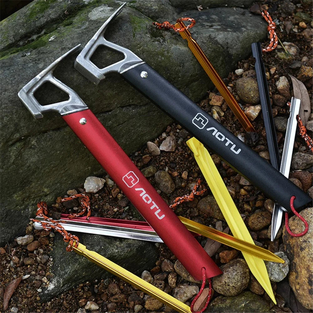 AOTU Outdoor Camping Tent Peg Hammer Mountaineering Hiking Stainless Steel Nail Puller - Black - 4