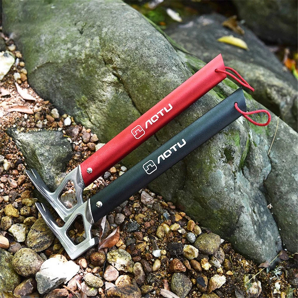 AOTU Outdoor Camping Tent Peg Hammer Mountaineering Hiking Stainless Steel Nail Puller - Black - 6