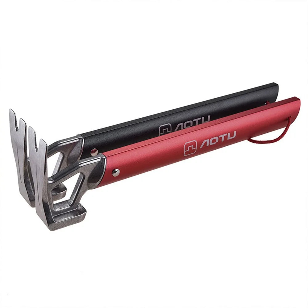 AOTU Outdoor Camping Tent Peg Hammer Mountaineering Hiking Stainless Steel Nail Puller - Black - 7