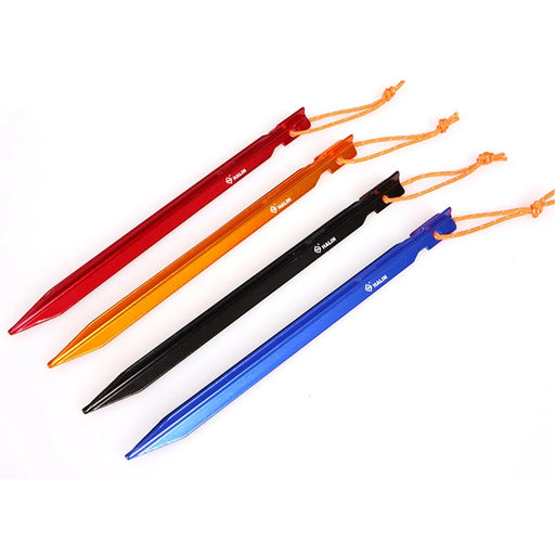 HALIN 4Pcs 18cm Aluminum Alloy Tent Stake Outdoor Camping Canopy Tarp Fixing Ground Pegs with Rope - Random Color - 1