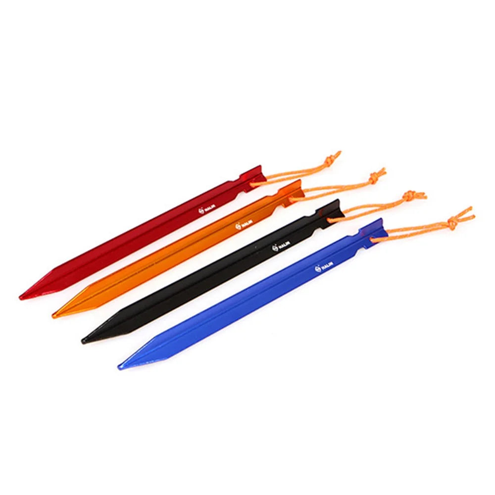 HALIN 4Pcs 18cm Aluminum Alloy Tent Stake Outdoor Camping Canopy Tarp Fixing Ground Pegs with Rope - Random Color - 2