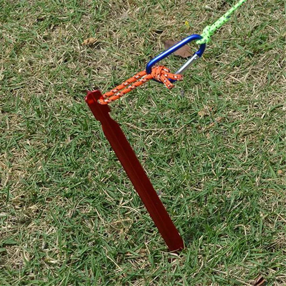 HALIN 4Pcs 18cm Aluminum Alloy Tent Stake Outdoor Camping Canopy Tarp Fixing Ground Pegs with Rope - Random Color - 3
