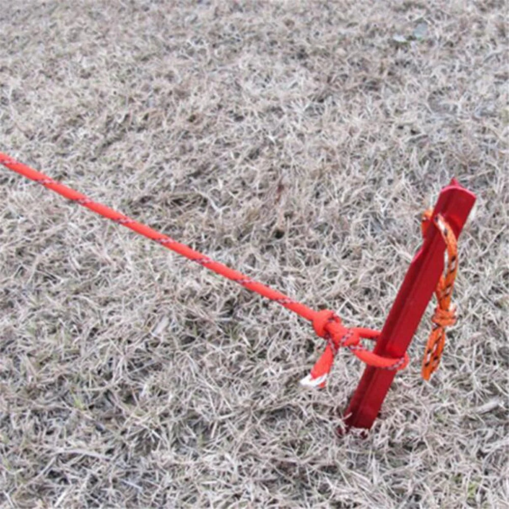 HALIN 4Pcs 18cm Aluminum Alloy Tent Stake Outdoor Camping Canopy Tarp Fixing Ground Pegs with Rope - Random Color - 5