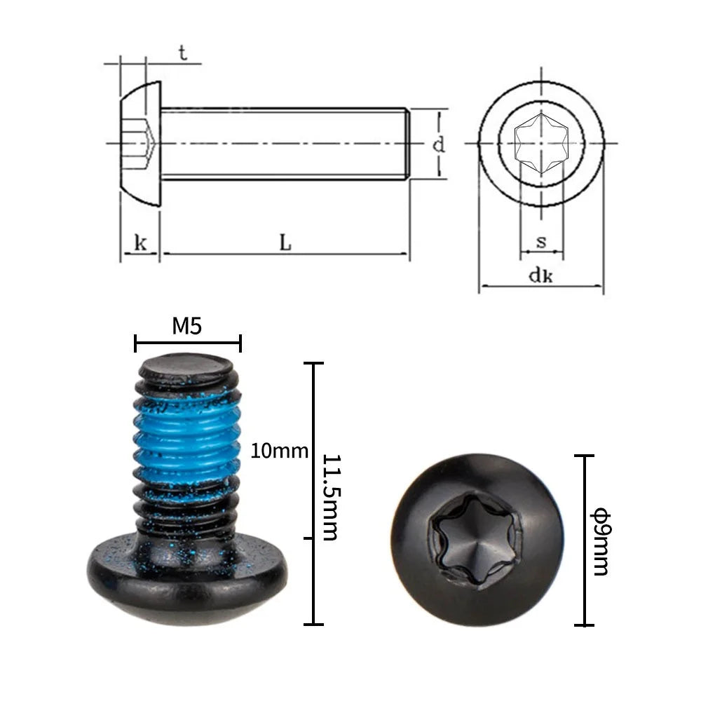 ZTTO 12Pcs M5x10mm Bicycle Disc Screw Alloy Steel Mountain Bike Disc T25 Screws - Colorful - 6