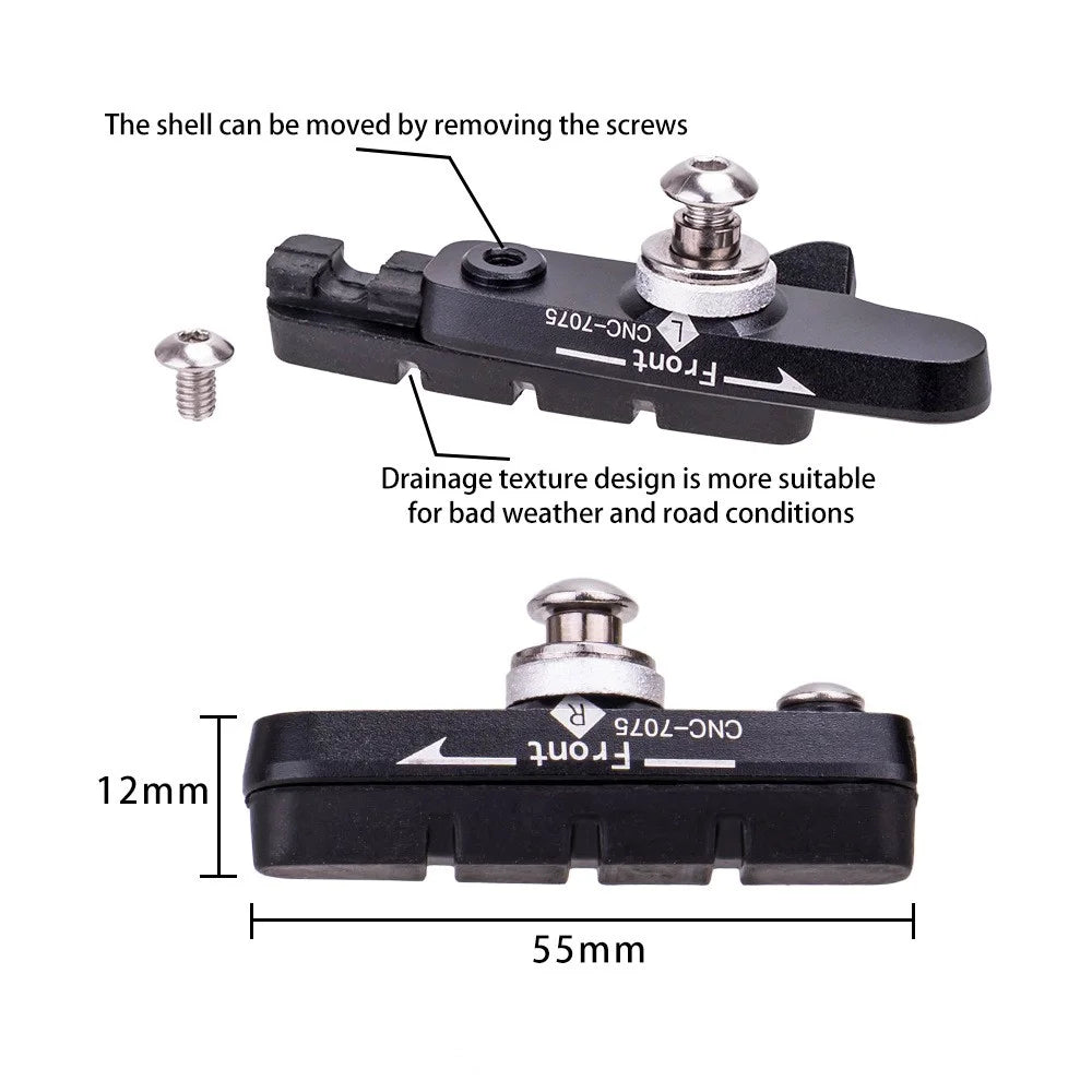ZTTO 1 Pair Road Bike C-Brake Pad Aluminum Alloy Brake Block Bicycle Parts - Black - 3