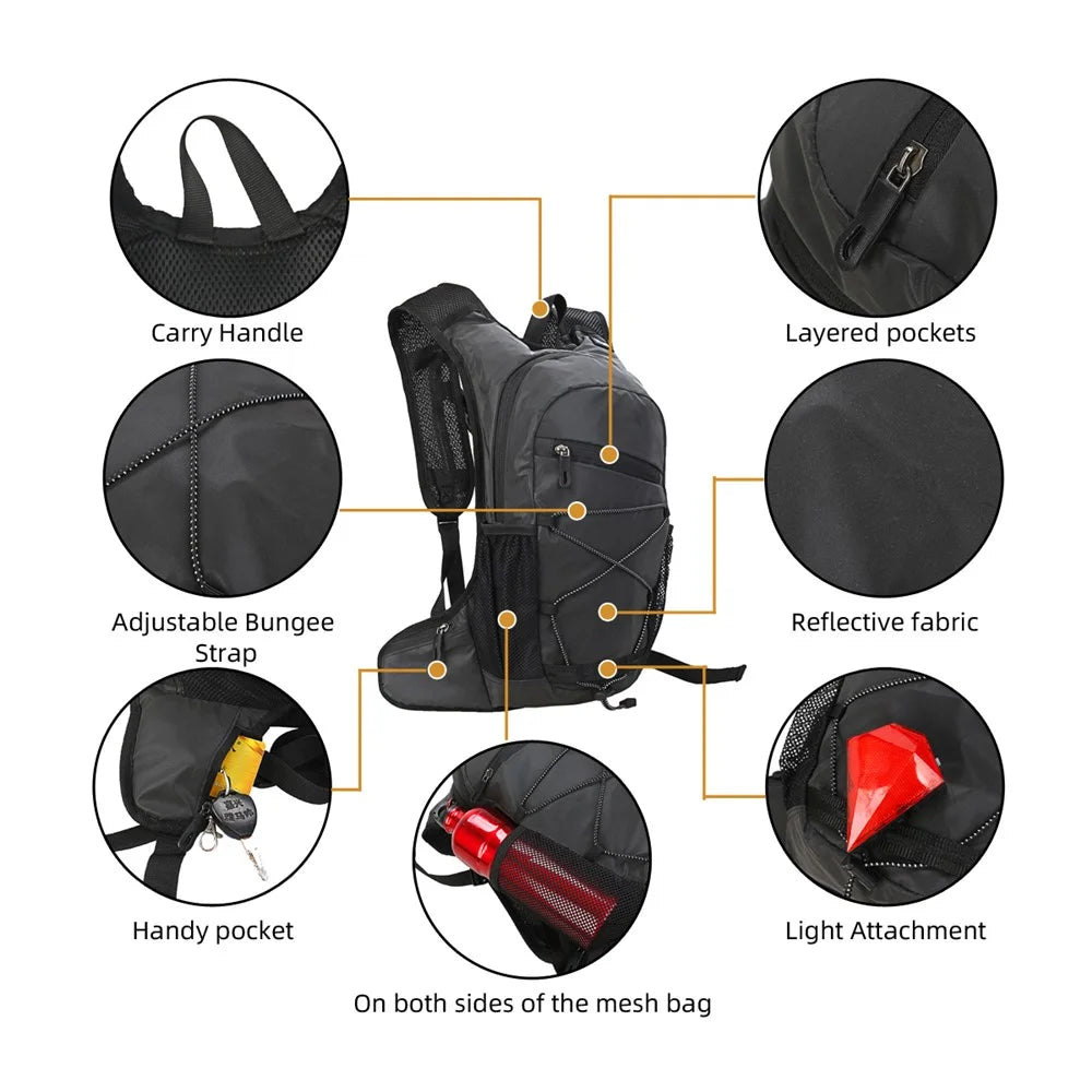 2L Multifunctional Outdoor Cycling Hiking Mountaineering Bag Reflective Backpack - Black - 5