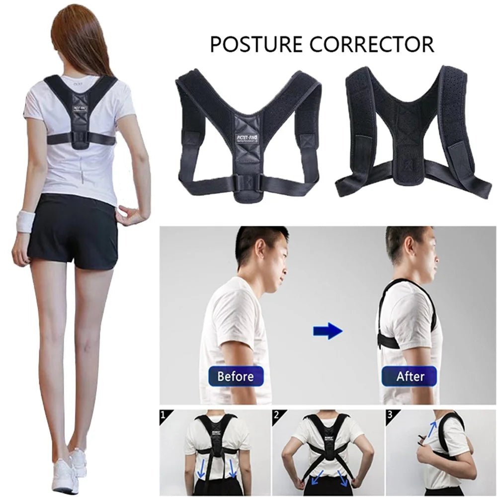 PICTET.FINO RH58 Adjustable Spine Back Brace Posture Corrector Men Women Posture Correction Lumbar Support Belt - Black, S - 3