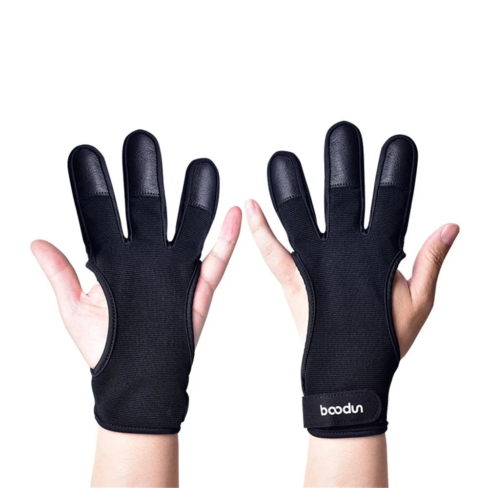 BOODUN 1280 3 Fingers Gloves Archery Guard Hand Protective Safety for Recurve Compound Bow Shooting Crossbow Slingshot Hunting - Black/S/M - 1
