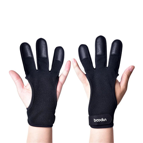 BOODUN 1280 3 Fingers Gloves Archery Guard Hand Protective Safety for Recurve Compound Bow Shooting Crossbow Slingshot Hunting - Black/S/M - 1