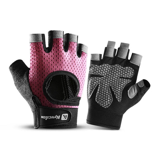 KYNCILOR A0042 One Pair Fitness Gloves Weightlifting Breathable Non-Slip Silicone Half Finger Bicycle Riding Gloves Cycling Accessories for Men and Women - Pink//S - 1