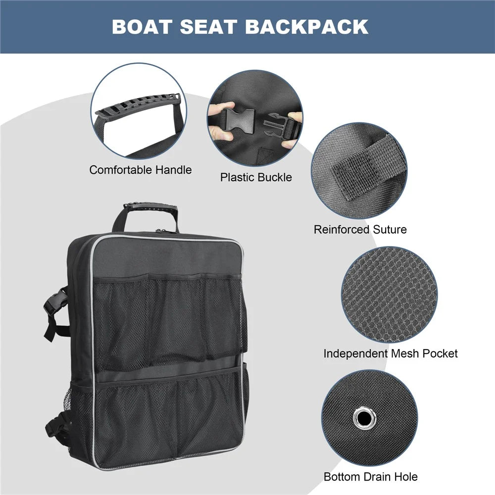 Waterproof Oxford Cloth Boat Seat Storage Bag Organizer with Mesh Pockets, 39x10x45cm - 4