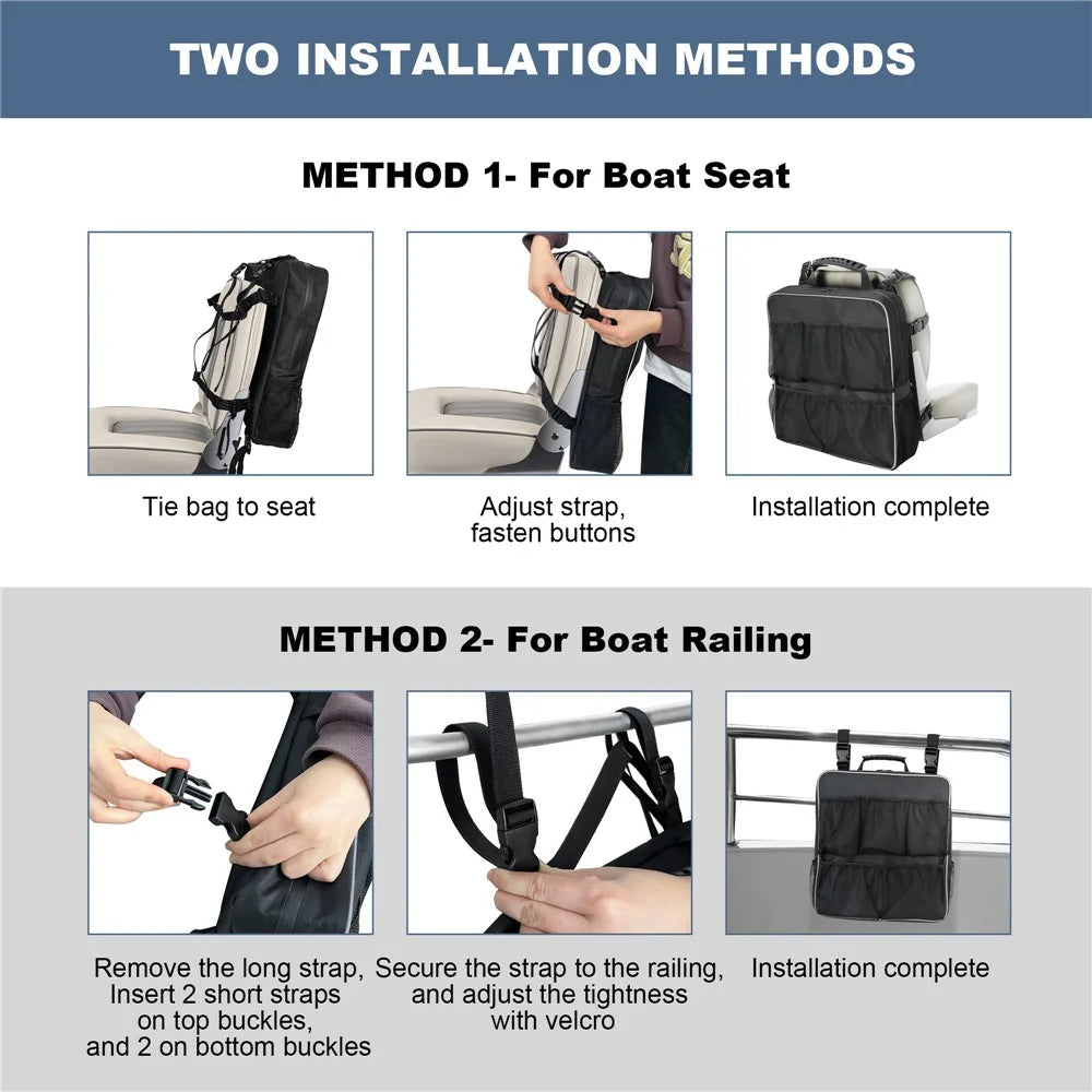 Waterproof Oxford Cloth Boat Seat Storage Bag Organizer with Mesh Pockets, 39x10x45cm - 7