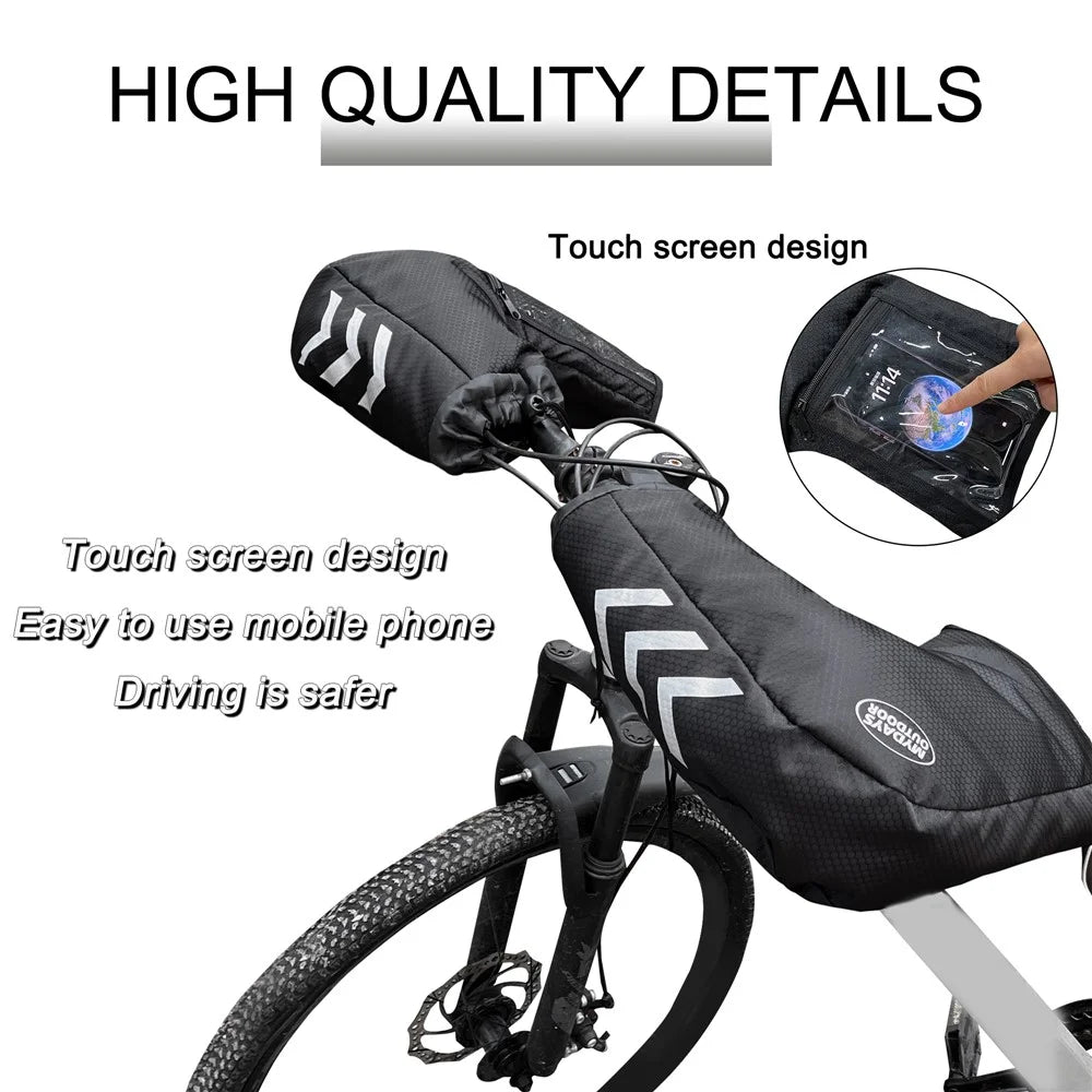 MYDAYS OUTDOOR 1 Pair Reflective Bike Handlebar Cover 420D Oxford Cloth Warm Road Bicycle Handlebar Sleeve - 6