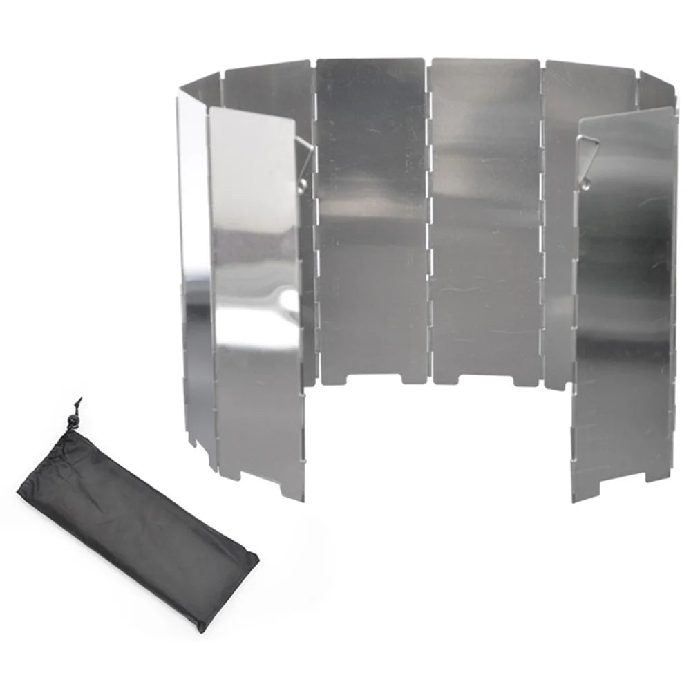 Folding Outdoor Stove Windscreen Aluminum Camping Stove 10 Plates Windshield Burner Windshield with Nylon Carrying Bag - 2